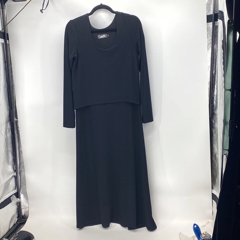 Simpli faux layered long sleeve maxi jersey dress lagenlook minimalist size 8